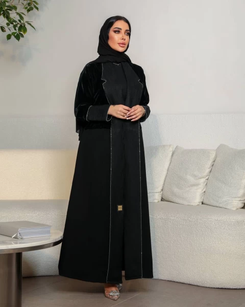 Black Velvet Crepe Abaya IB168 Balck